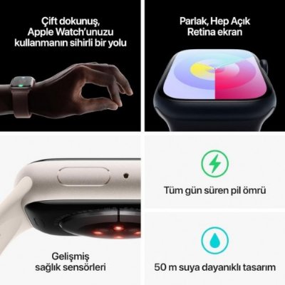 Apple Watch Series 9 GPS 45mm Yıldız Işığı Alüminyum Kasa ve Yıldız Işığı Spor Kordon Akıllı Saat Teşhir