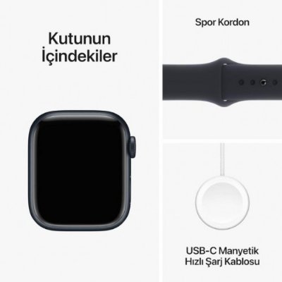 Apple Watch Series 9 GPS 41mm Gece Yarısı Alüminyum Kasa ve Gece Yarısı Spor Kordon Akıllı Saat(İthalatçı Garantili)