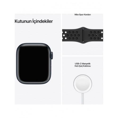 Apple Watch Series 7 Nike GPS 41mm Gece Yarısı Alüminyum Kasa ve Nike Spor Kordon Akıllı Saat Teşhir