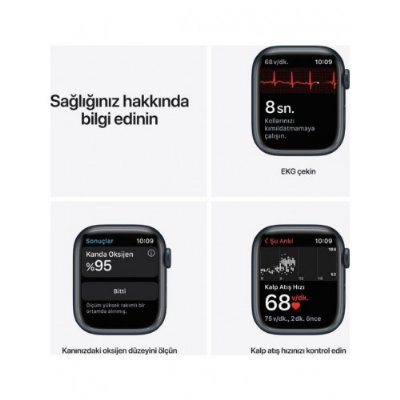 Apple Watch Series 7 Nike GPS 41mm Gece Yarısı Alüminyum Kasa ve Nike Spor Kordon Akıllı Saat Teşhir