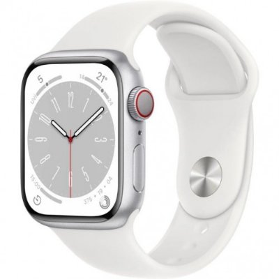 Apple Watch Series 8 GPS + Cellular 45mm Gümüş Rengi Alüminyum Kasa ve Spor Kordon Akıllı Saat - TEŞHİR