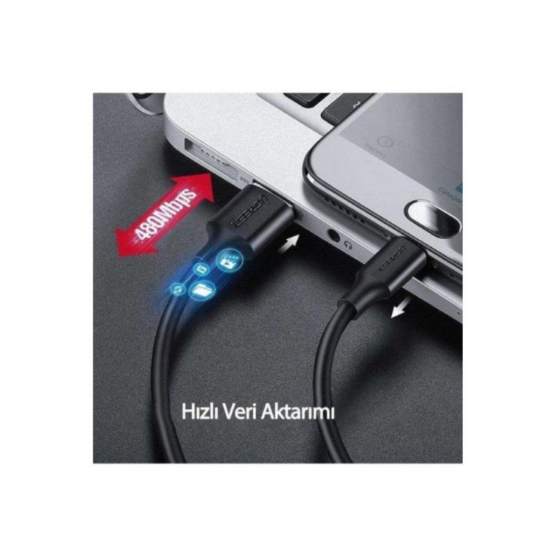 UGREEN 2.0 A USB-A & USB-C Örgülü Şarj ve Data Kablosu, 25 Santimetre, Siyah, 60124 Outlet