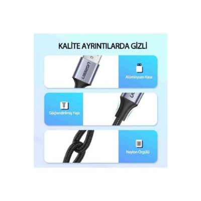 UGREEN 2.0 A USB-A & USB-C Örgülü Şarj ve Data Kablosu, 25 Santimetre, Siyah, 60124 Outlet