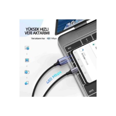 UGREEN 2.0 A USB-A & USB-C Örgülü Şarj ve Data Kablosu, 25 Santimetre, Siyah, 60124 Outlet