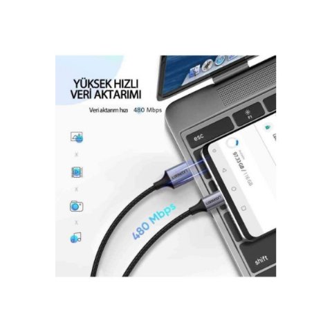 UGREEN 2.0 A USB-A & USB-C Örgülü Şarj ve Data Kablosu, 25 Santimetre, Siyah, 60124 Outlet