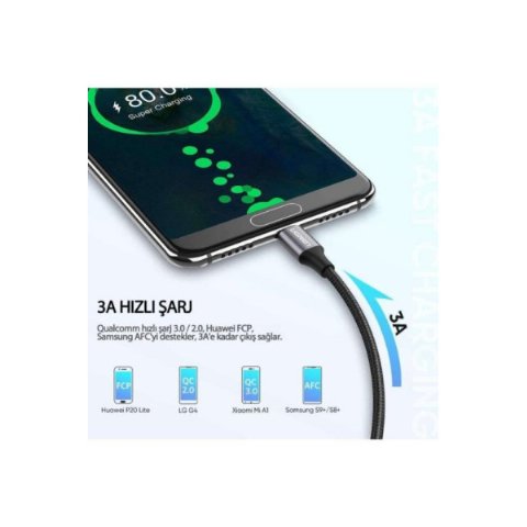 UGREEN 2.0 A USB-A & USB-C Örgülü Şarj ve Data Kablosu, 25 Santimetre, Siyah, 60124 Outlet