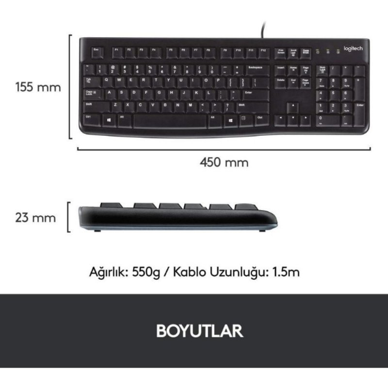 Logitech K120 920-002505 Q Kablolu Klavye Outlet
