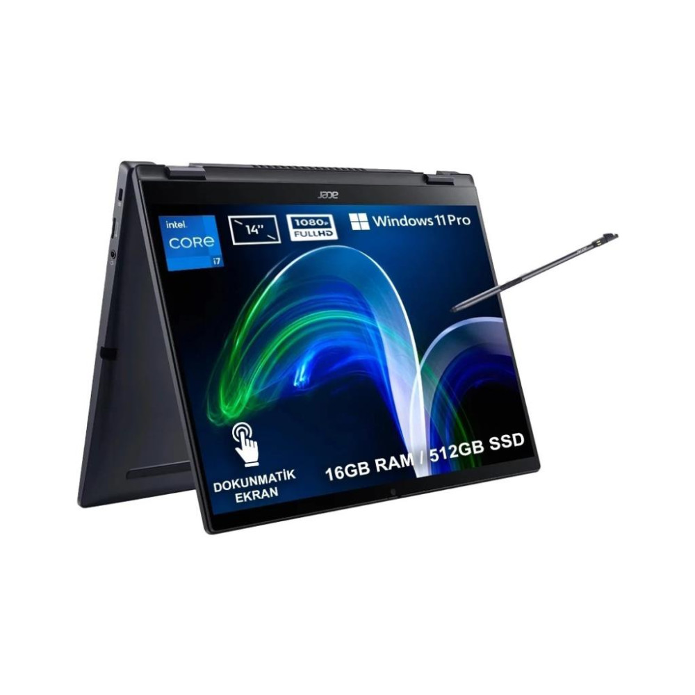 Acer TravelMate Spin TMP614RN-52-79HD P6 NX.VTPEY.003 i7-1165G7 16 GB 512 GB SSD Iris Xe Graphics 14" Full HD İkisi Bir Arada Notebook