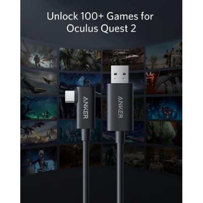 Anker 712 USB-A to USB-C 5 Metre Fiber Optik Şarj/Data Kablosu - Oculus Quest 2 ve 10 Gbps Destekli - Siyah - Y2111 