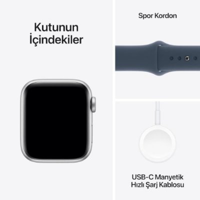 Apple Watch SE 2 2023 GPS 40mm Gümüş Rengi Alüminyum Kasa ve Kot Rengi Spor Kordon Akıllı Saat - Teşhir