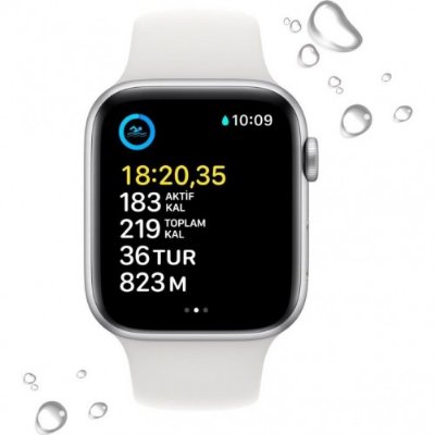 Apple Watch SE 2 GPS 44mm Gümüş Rengi Alüminyum Kasa ve Spor Kordon Akıllı Saat