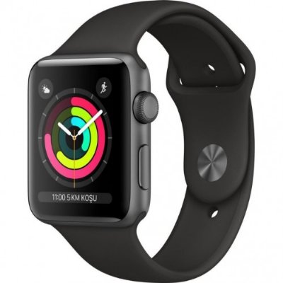 Apple Watch Series 3 GPS 42mm Uzay Grisi Alüminyum Kasa ve Siyah Spor Kordon Akıllı Saat - TEŞHİR