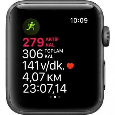 Apple Watch Series 3 GPS 42mm Uzay Grisi Alüminyum Kasa ve Siyah Spor Kordon Akıllı Saat - TEŞHİR