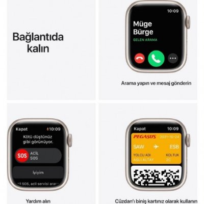 Apple Watch Series 7 GPS 41mm Yıldız Işığı Alüminyum Kasa ve Spor Kordon Akıllı Saat