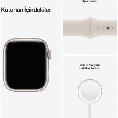 Apple Watch Series 7 GPS 41mm Yıldız Işığı Alüminyum Kasa ve Spor Kordon Akıllı Saat