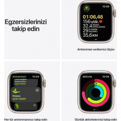 Apple Watch Series 7 GPS 41mm Yıldız Işığı Alüminyum Kasa ve Spor Kordon Akıllı Saat