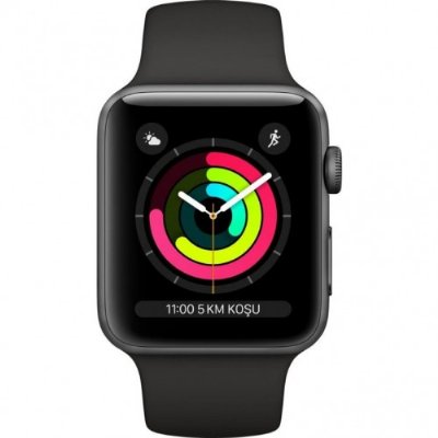 Apple Watch Series 3 GPS 42mm Uzay Grisi Alüminyum Kasa ve Siyah Spor Kordon Akıllı Saat - TEŞHİR