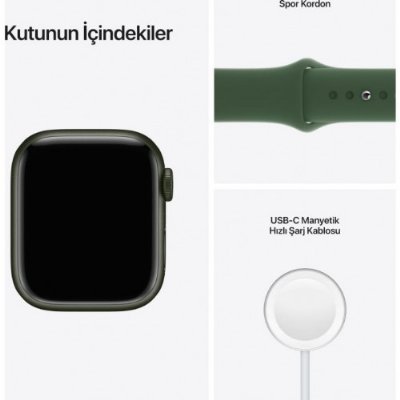 Apple Watch Series 7 GPS 41mm Yeşil Alüminyum Kasa ve Spor Kordon Akıllı Saat - TEŞHİR