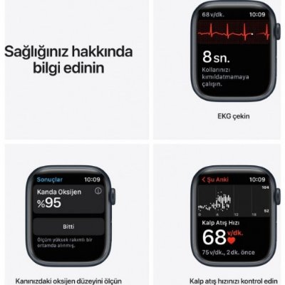 Apple Watch Series 7 GPS + Cellular 45mm Gece Yarısı Alüminyum Kasa ve Spor Kordon Akıllı Saat