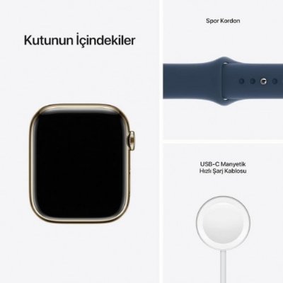 Apple Watch Series 7 GPS + Cellular 45mm Altın Paslanmaz Çelik Kasa ve Spor Kordon Akıllı Saat
