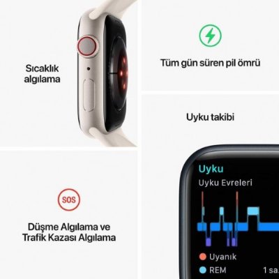 Apple Watch Series 8 GPS 41mm Yıldız Işığı Alüminyum Kasa ve Spor Kordon Akıllı Saat Teşhir