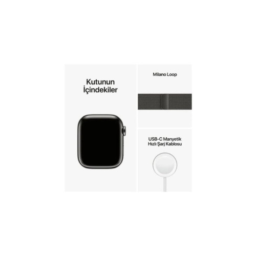 Apple Watch Series 8 GPS + Cellular 41mm Grafit Paslanmaz Çelik Kasa ve Milano Döngüsü Kordon Akıllı Saat