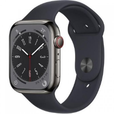 Apple Watch Series 8 GPS + Cellular 45mm Grafit Paslanmaz Çelik Kasa ve Spor Kordon Akıllı Saat