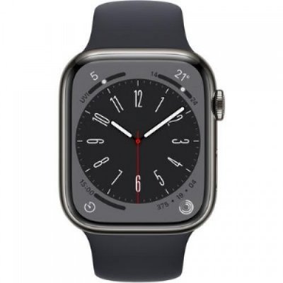 Apple Watch Series 8 GPS + Cellular 45mm Grafit Paslanmaz Çelik Kasa ve Spor Kordon Akıllı Saat