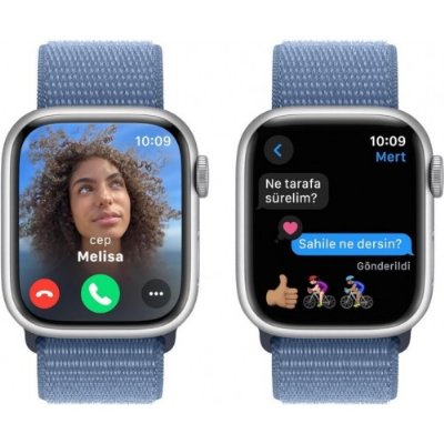 Apple Watch Series 9 GPS 41mm Gümüş Rengi Alüminyum Kasa ve Buz Mavisi Spor Loop Kordon Akıllı Saat