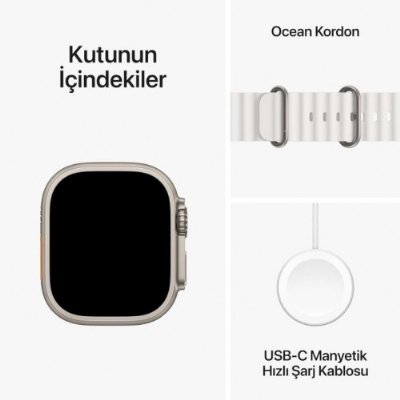 Apple Watch Ultra 2 GPS + Cellular 49mm Titanyum Kasa ve Beyaz-Ocean Kordon Akıllı Saat(İthalatçı Garantili)