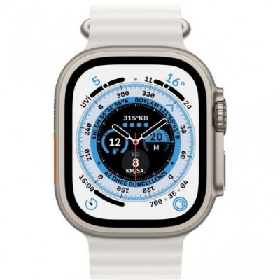 Apple Watch Ultra GPS + Cellular 49mm Titanyum Kasa ve Beyaz-Ocean Kordon Akıllı Saat