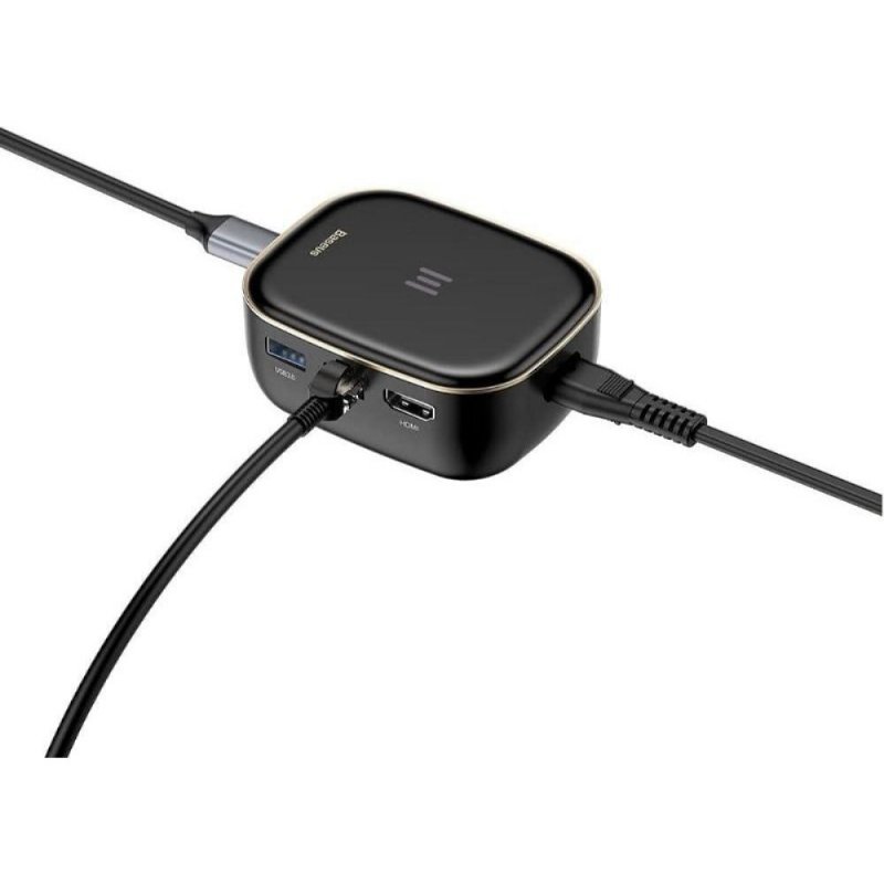 Baseus, Çok Fonksiyonlu Bilgisayar/Telefon Hub Adaptörü, Siyah, Giriş: USB Type C,Seyahat Boy Teşhir