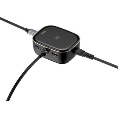 Baseus, Çok Fonksiyonlu Bilgisayar/Telefon Hub Adaptörü, Siyah, Giriş: USB Type C,Seyahat Boy Teşhir