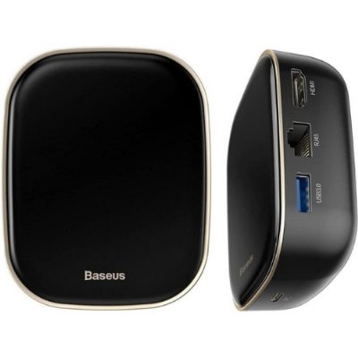 Baseus, Çok Fonksiyonlu Bilgisayar/Telefon Hub Adaptörü, Siyah, Giriş: USB Type C,Seyahat Boy Teşhir