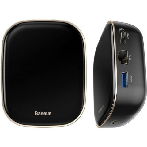 Baseus, Çok Fonksiyonlu Bilgisayar/Telefon Hub Adaptörü, Siyah, Giriş: USB Type C,Seyahat Boy Teşhir