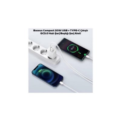 Baseus Compact QC 20 W Beyaz Hızlı Şarj Adaptörü Outlet