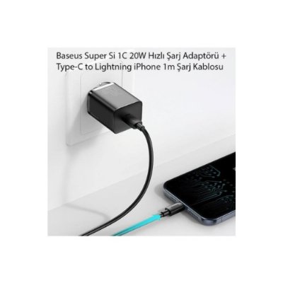 Baseus Super Si 20 W Siyah Lightning Kablolu Hızlı Şarj Aleti Teşhir