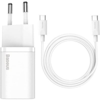 Baseus Super Si Power Delivery 25W USB-C & USB-C Kablo ve Hızlı Şarj Cihazı Seti, Beyaz