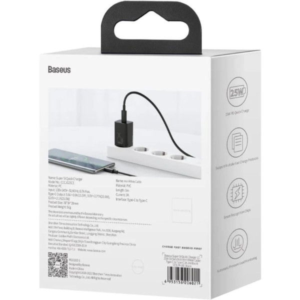 Baseus Super Si PD 25 W Siyah Type-C Kablolu Hızlı Şarj Aleti Teşhir
