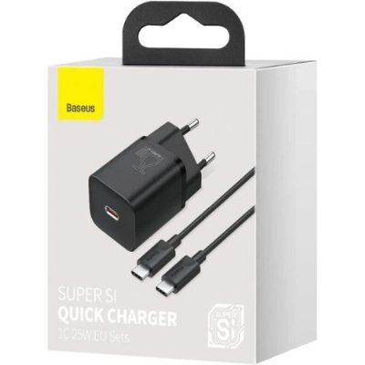 Baseus Super Si PD 25 W Siyah Type-C Kablolu Hızlı Şarj Aleti Teşhir