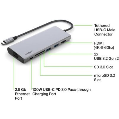 Belkin USB-C 7 in 1 Multiport Çoklayıcı Adaptör / AVC009BTSGY8 Teşhir