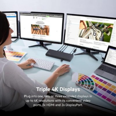 Belkin 85W Güç Dağıtımlı Üçlü 4K Ekran için 3 HDMI Bağlantı Noktası, 2 DisplayPort