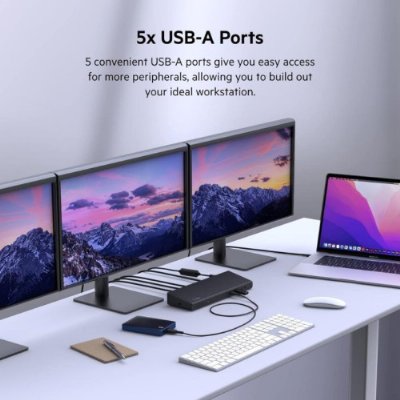 Belkin 85W Güç Dağıtımlı Üçlü 4K Ekran için 3 HDMI Bağlantı Noktası, 2 DisplayPort