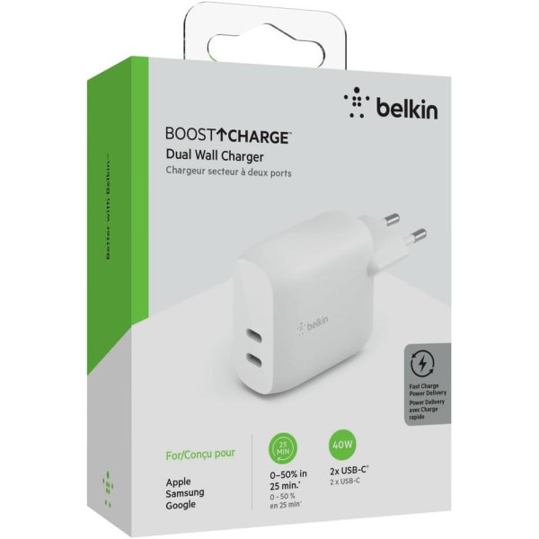 Belkin 40w Çift Girişli Usb-c Pd Hızlı Şarj Aleti Teşhir