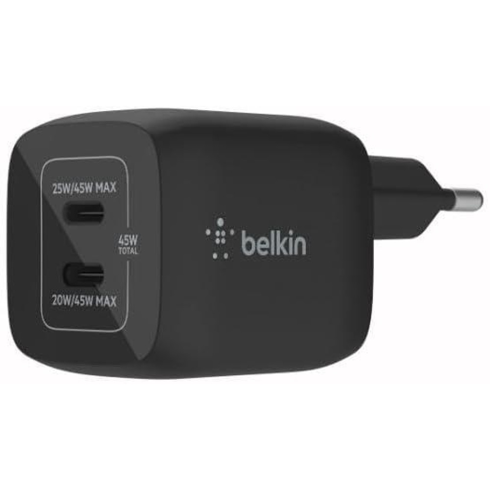 Belkin Çift Usb-C Duvar Şarj Cihazı 45W Siyah Gan Pd 3.0 Hızlı Şarj Siyah Teşhir