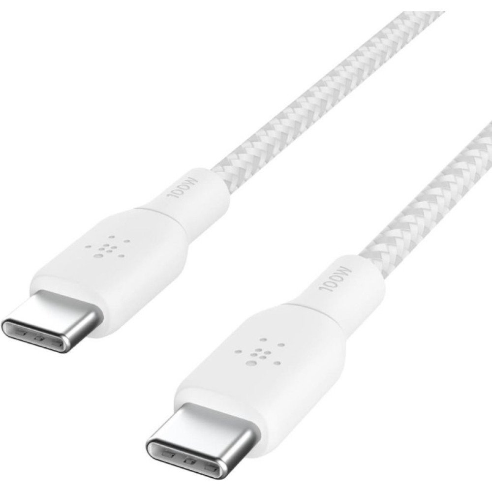 Belkin Örgülü USB-C - USB-C Kablosu 100W 2 Metre Beyaz USB-IF Sertifikalı Type-C Kablo Outlet