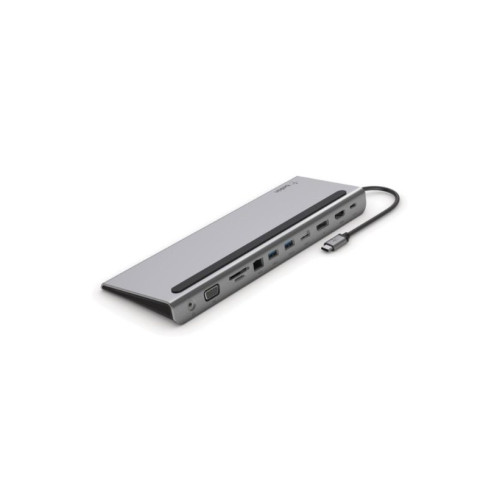 Belkin USB-C Hub, 11'i 1 arada Çoklu Bağlantı Noktalı Adaptör Yuvası, 4K HDMI, DisplayPort, VGA, USB-C ve 100W, Bağlı Cihazdan Şarj Etmek İçin, 3x USB A, Gigabit Ethernet, SD, MicroSD, 3,5 mm Jak Outlet