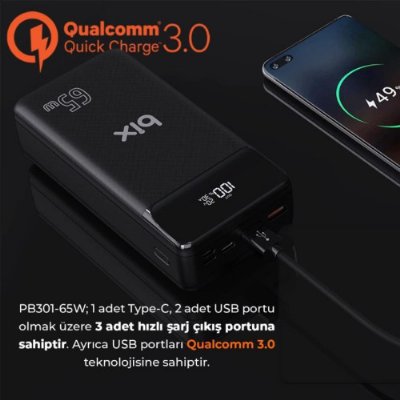 Bix PB301 Beyaz 30000 mAh Hızlı Şarj Powerbank Outlet