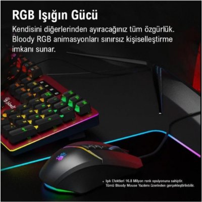Bloody W60 Max Kırmızı RGB Optik Kablolu Oyuncu Mouse