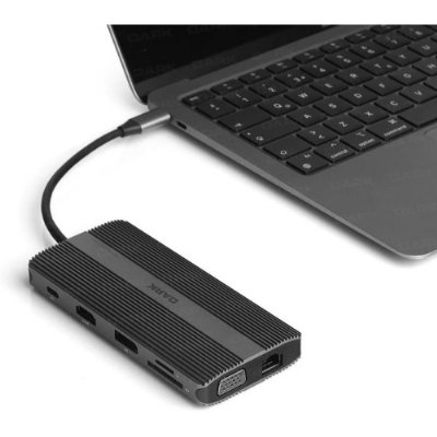 Dark USB 3.1 Gen1 Type C 12 in 1 Ethernet/USB-C & USB-C PD / 2xHDMI / VGA/TF SD Kart Okuyucu / 3xUSB 3.0 / Kulaklık Çoklayıcı - Teşhir